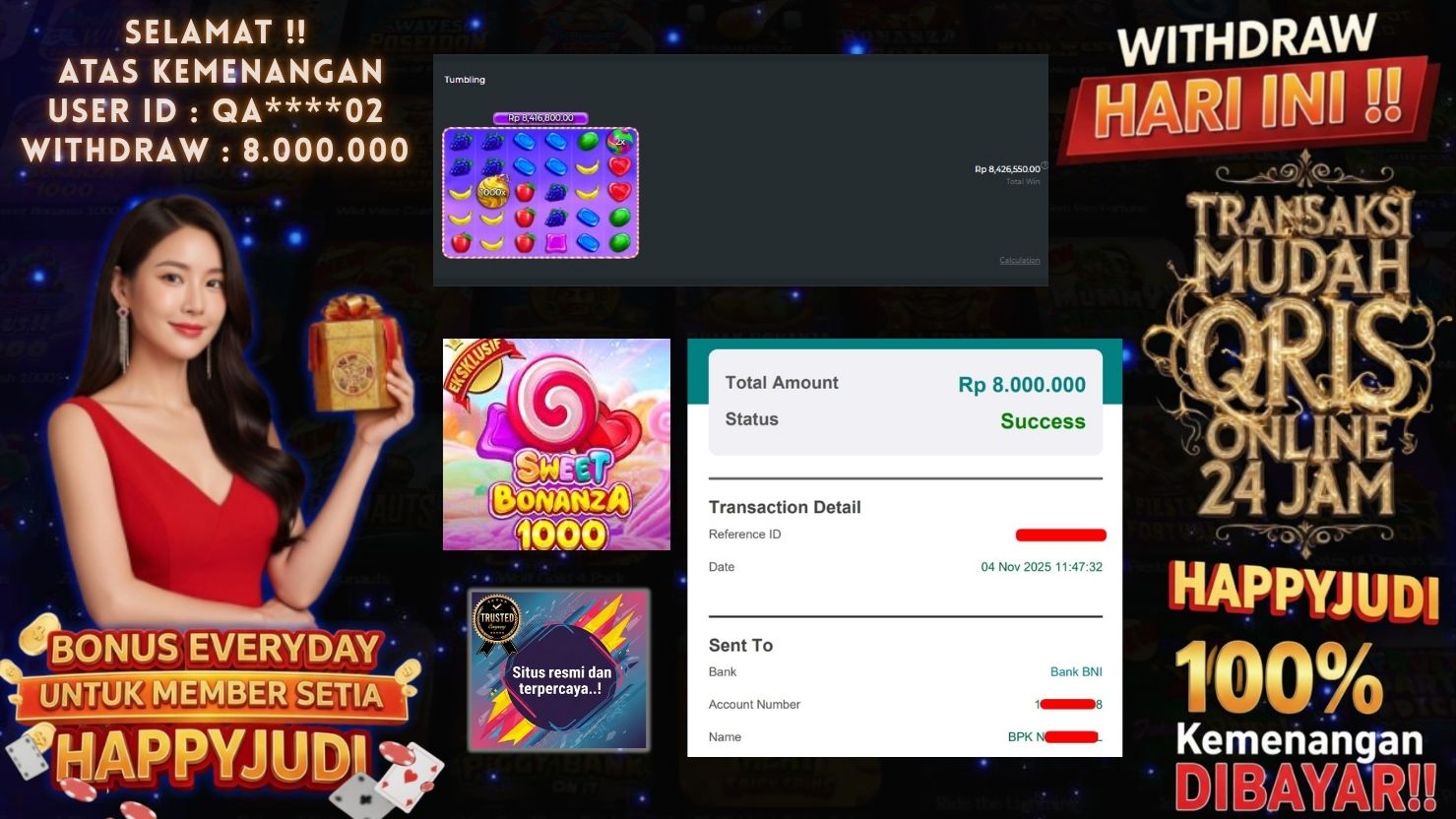 HAPPYJUDI JACKPOT SLOT SWEET BONANZA 1000